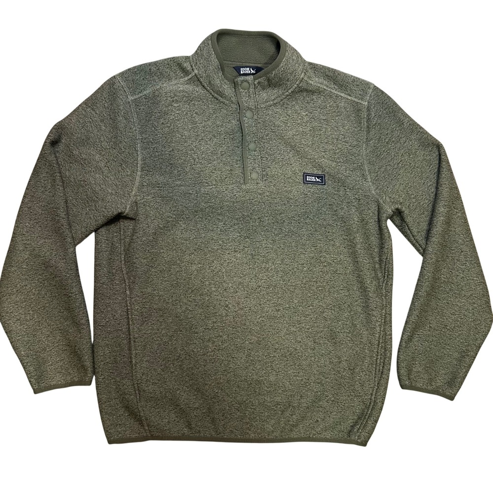 Eddie Bauer Mens Olive Green Marled Sweater Fleece 4-Snap Pullover Medium